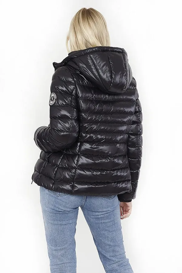 SHINE FINISH BLACK PADDED PUFFER JACKET