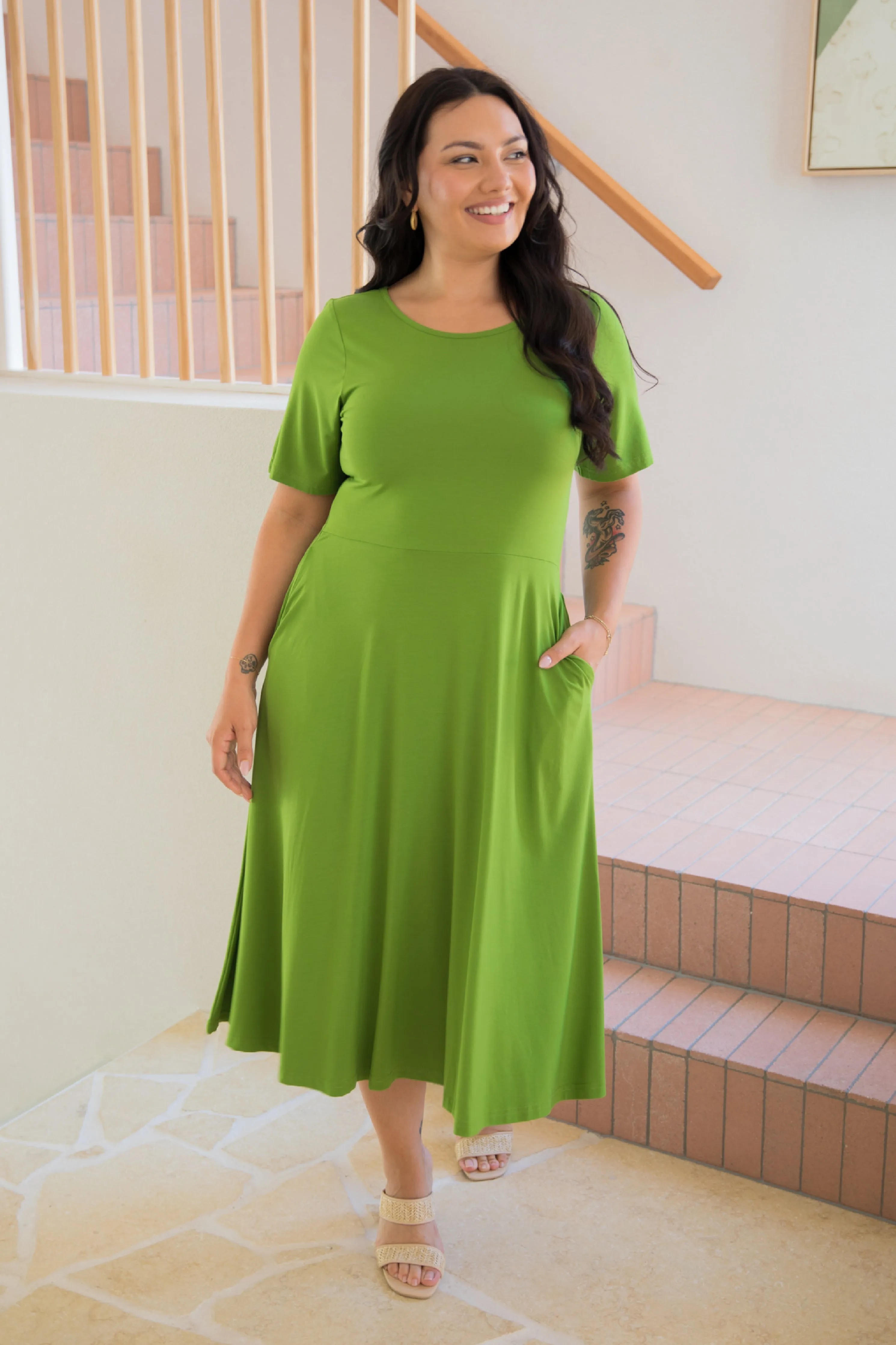 Short Sleeve Penelope Dress | Cucumber Martini