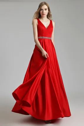 Simple Red A-line Long Prom Dress