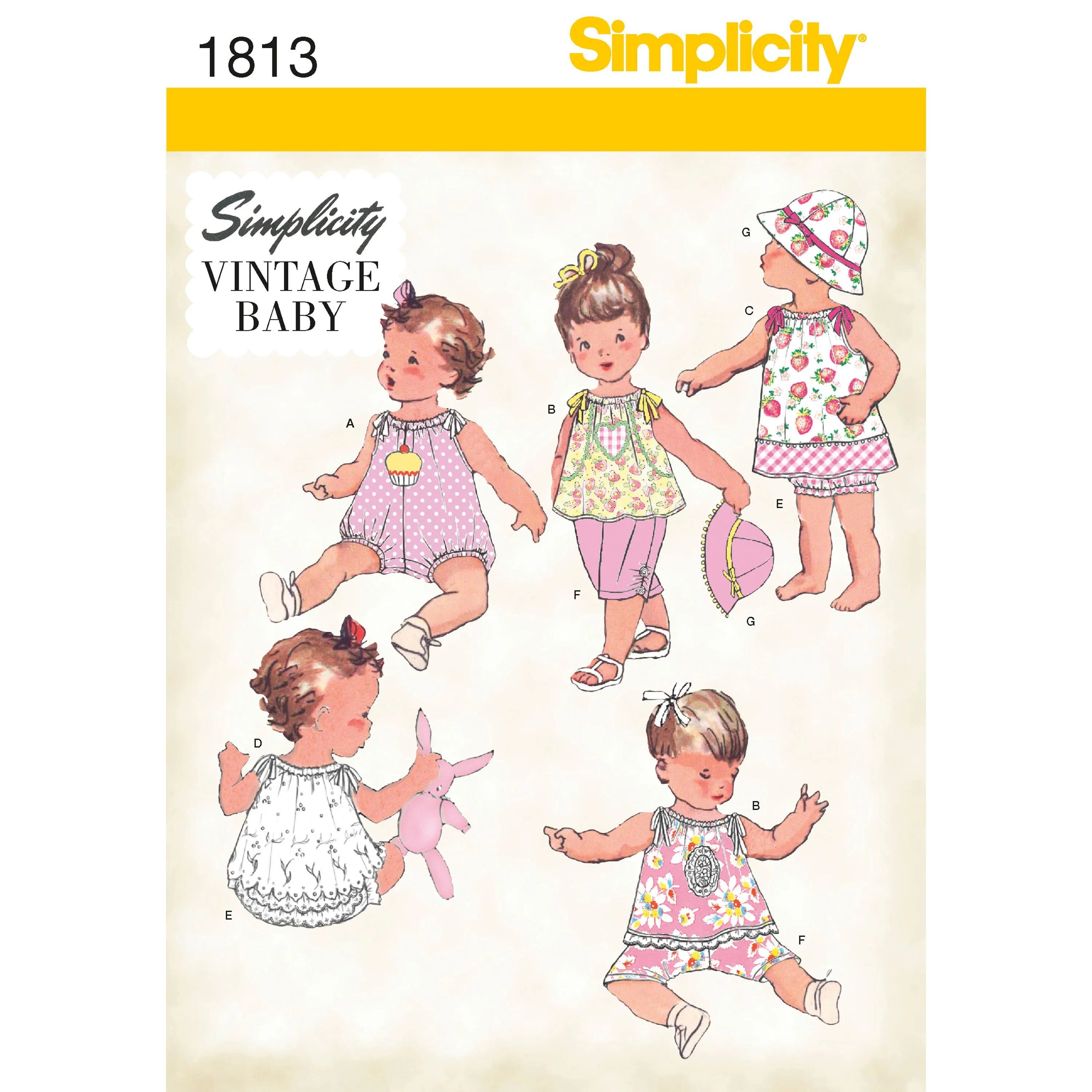 Simplicity Pattern 1813 Babies' romper, dress, top, pants