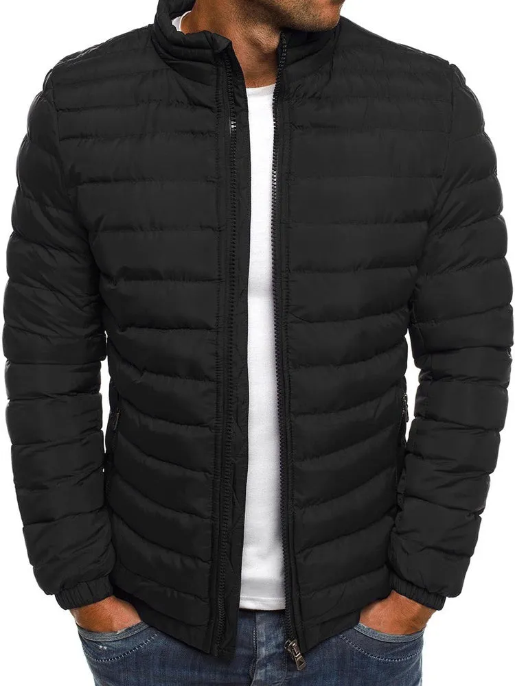 Solid Color Stand-Collar Quilted Coats