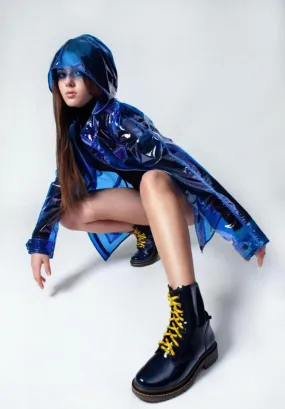 Sport Colored Transparent Vinyl Rain Jacket. Hoodie Gorgeous Raincoat!