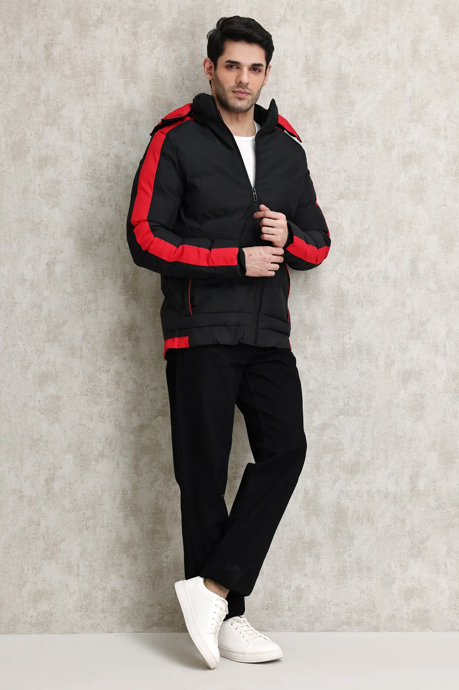 SPORTY PUFFER JACKET-BLK/RED