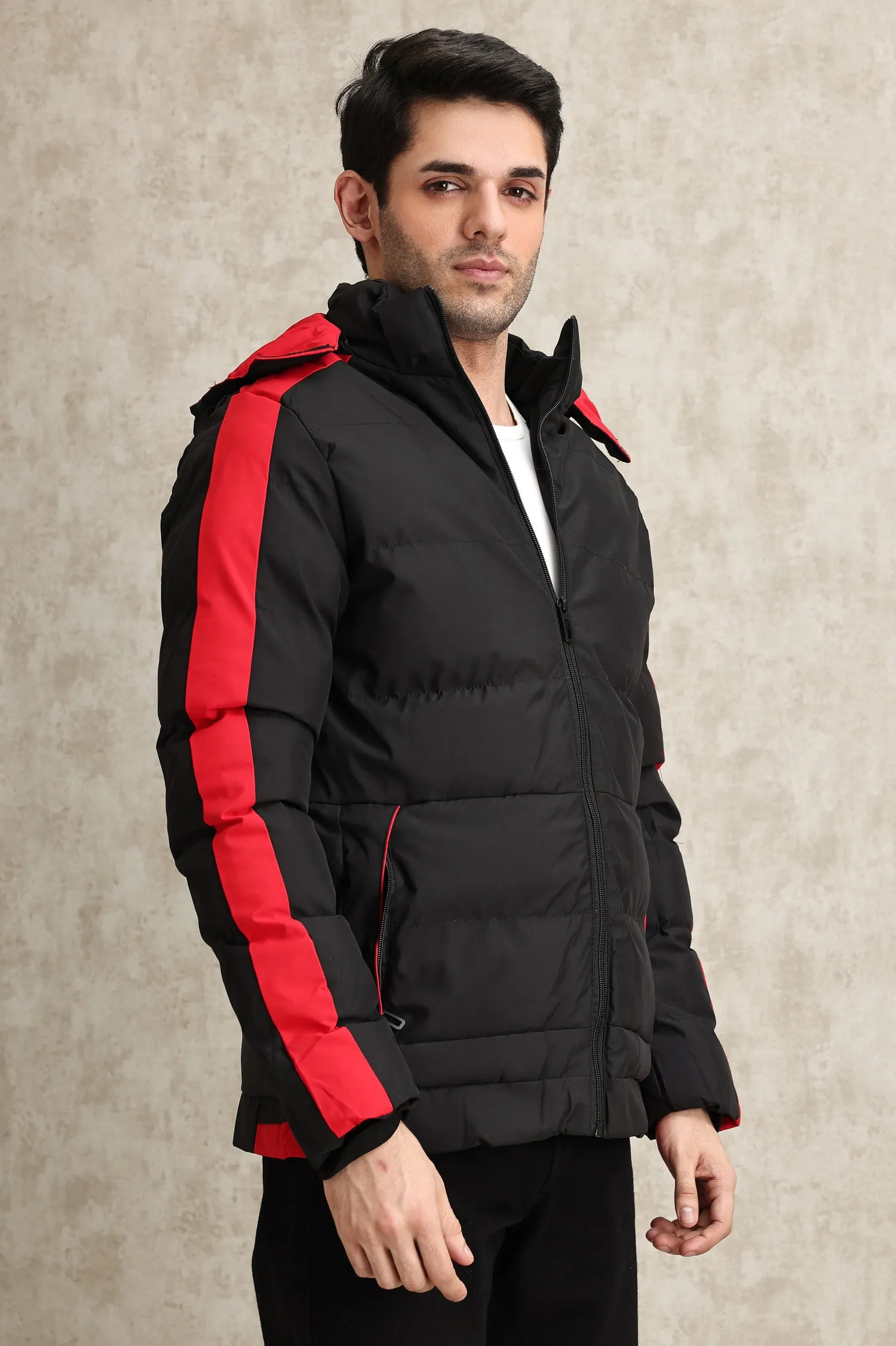 SPORTY PUFFER JACKET-BLK/RED