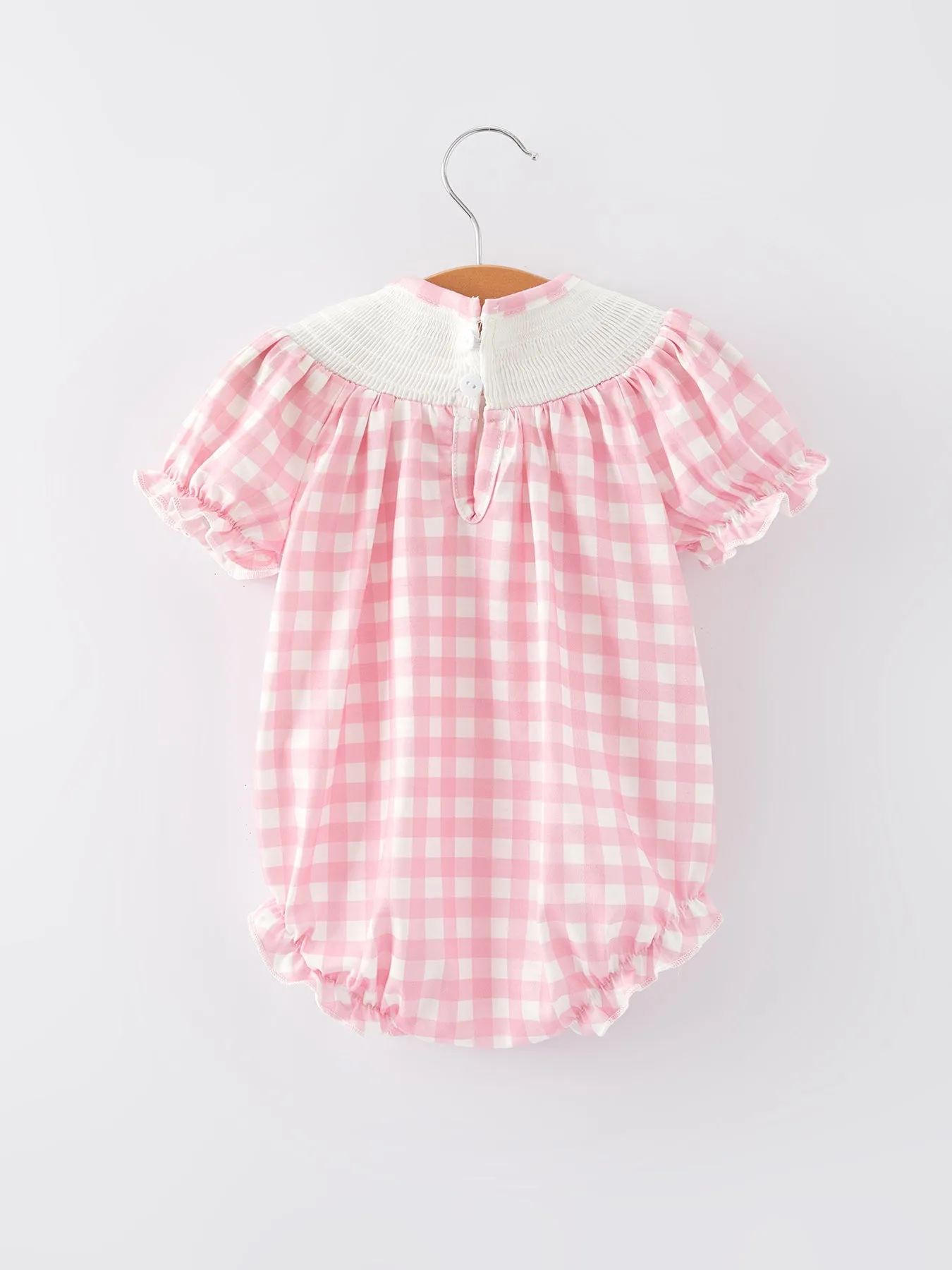 St. Patrick's Day Smocking Embroidered Pink Plaid Baby Girls Romper