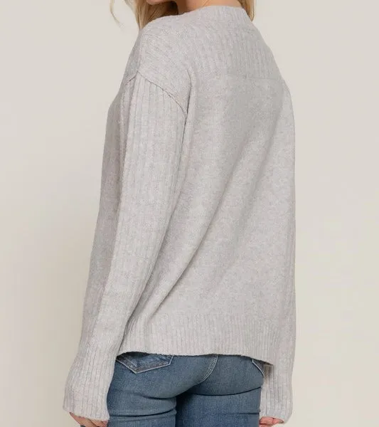 Stormy Afternoon Seam Detailing Sweater in Lt Grey