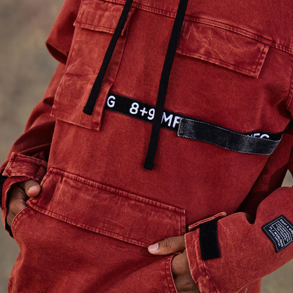 Strapped Up Vintage Washed Utility Anorak Jacket Rust