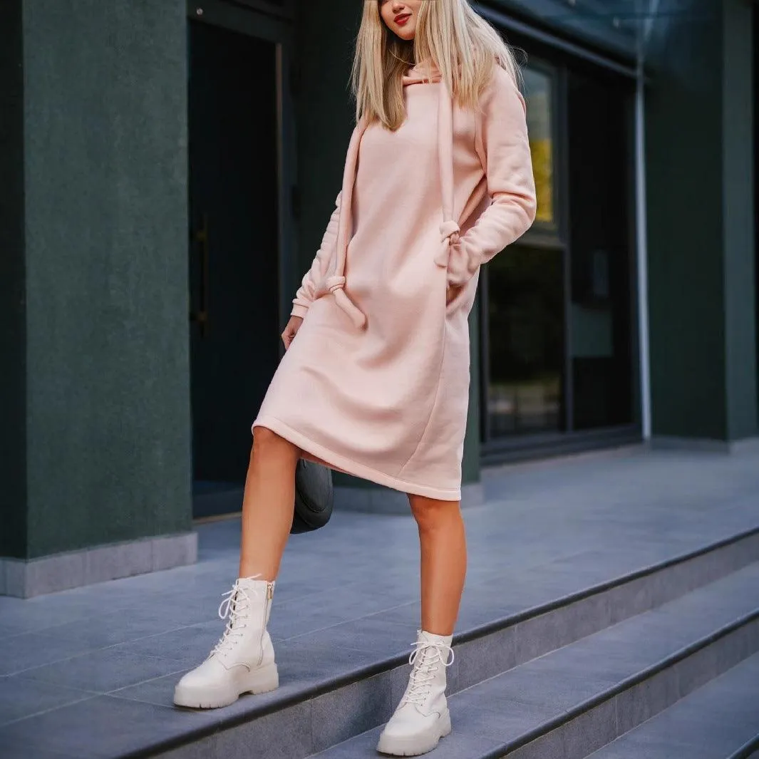 Street Slim fit Hooded Sweater Dress – Cozy and Stylish