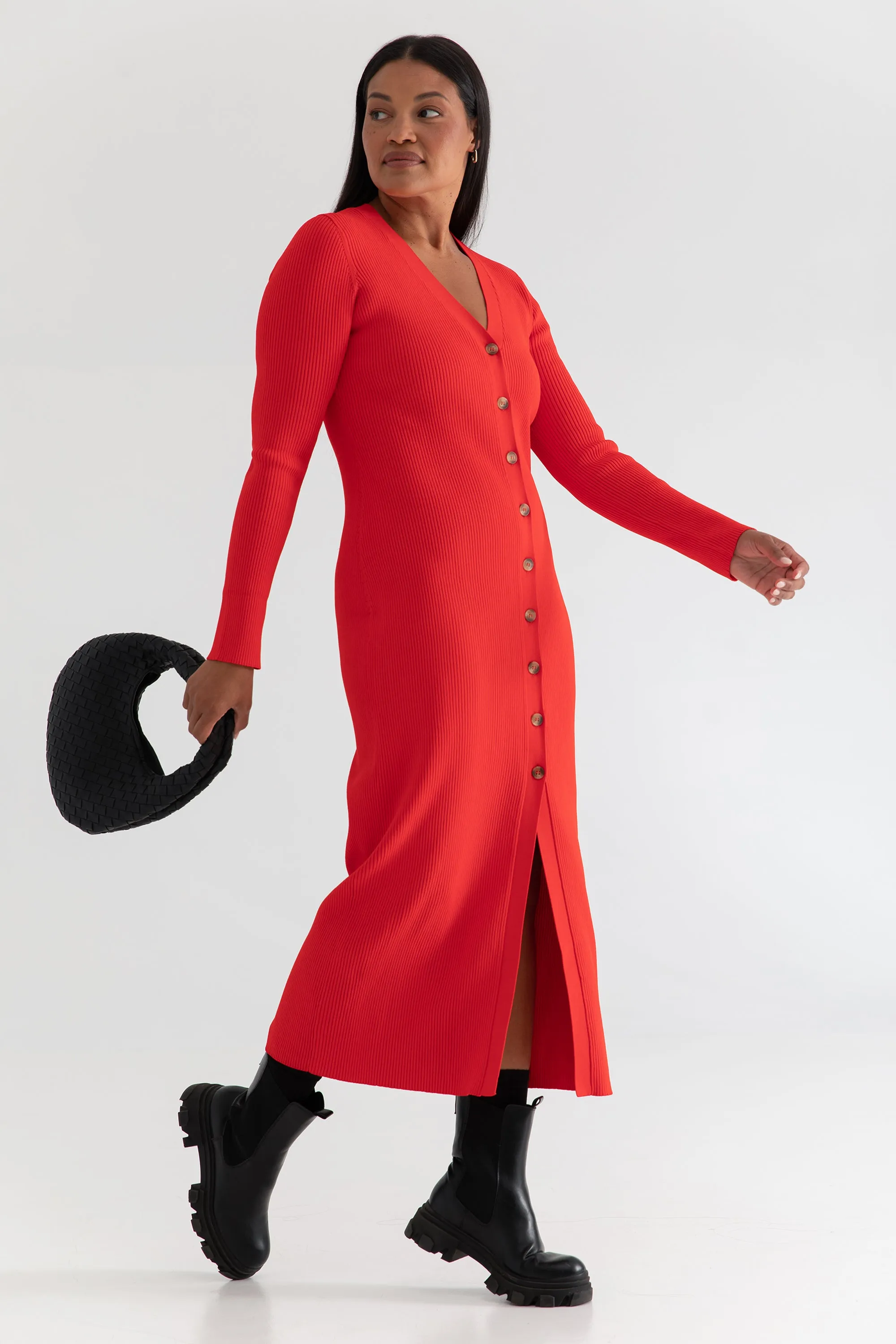 The Sweater Duster: Midi Dress - Cherry