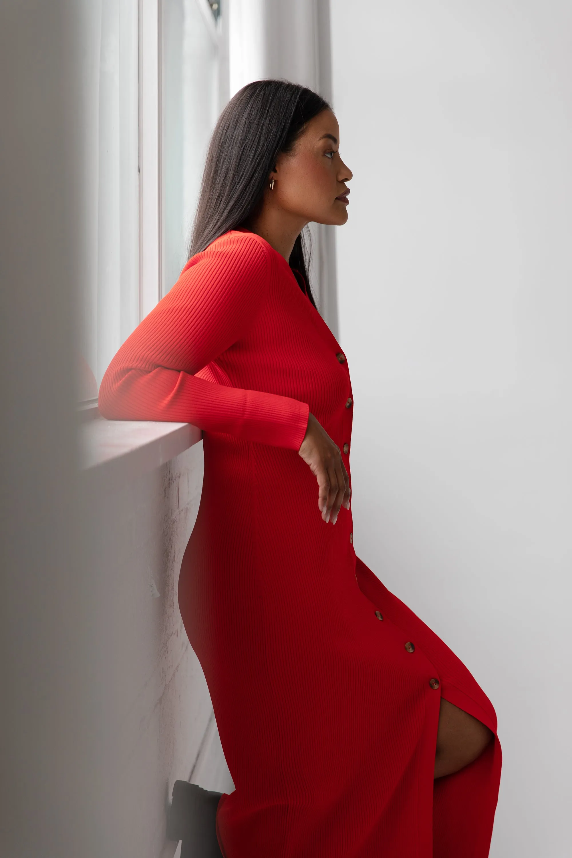 The Sweater Duster: Midi Dress - Cherry