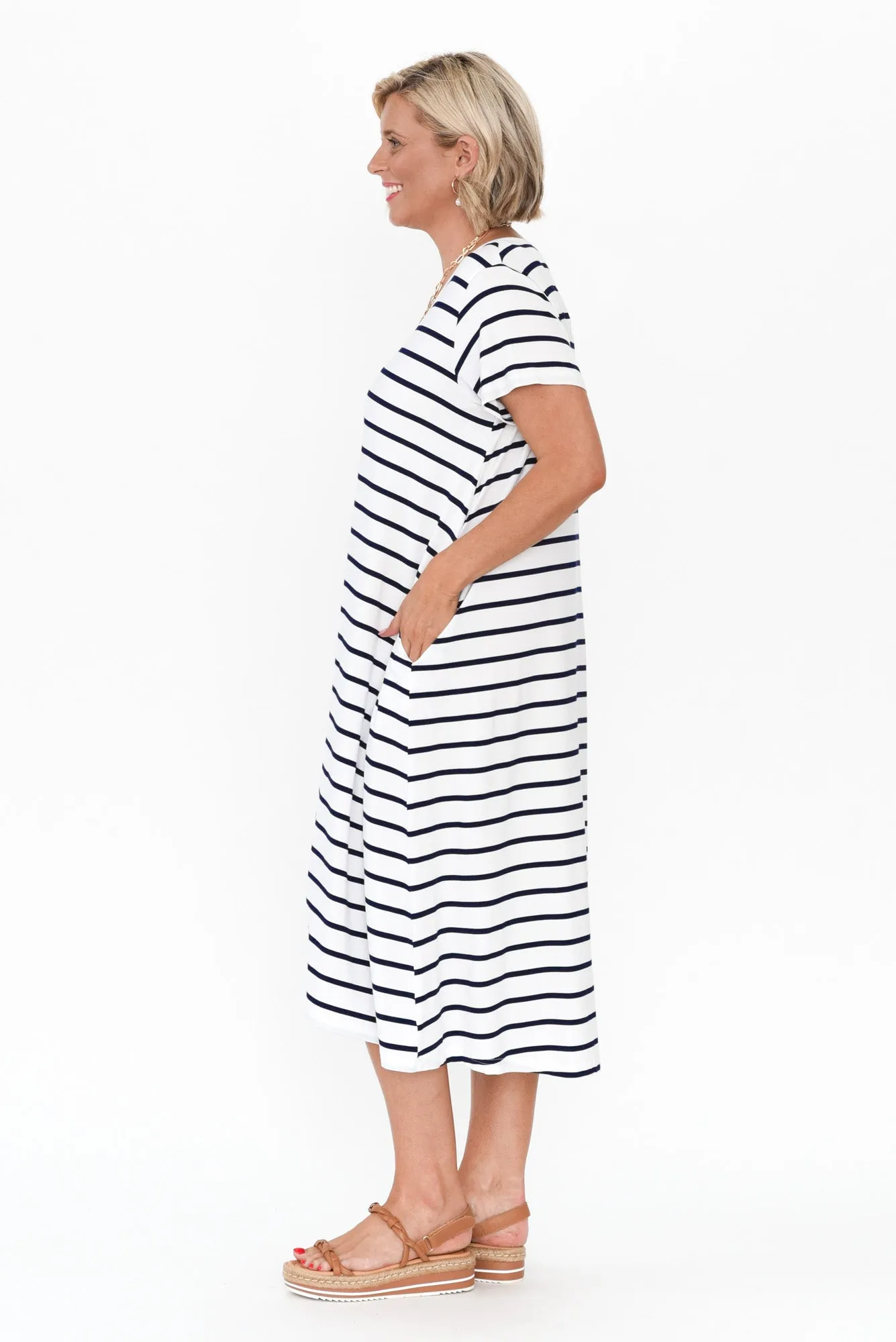 Tiffany White Stripe Bamboo Tee Dress