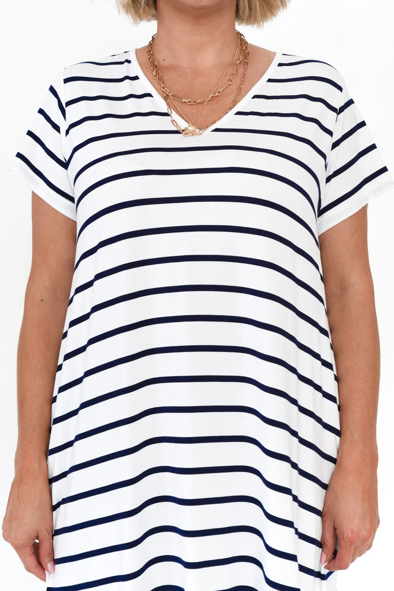 Tiffany White Stripe Bamboo Tee Dress