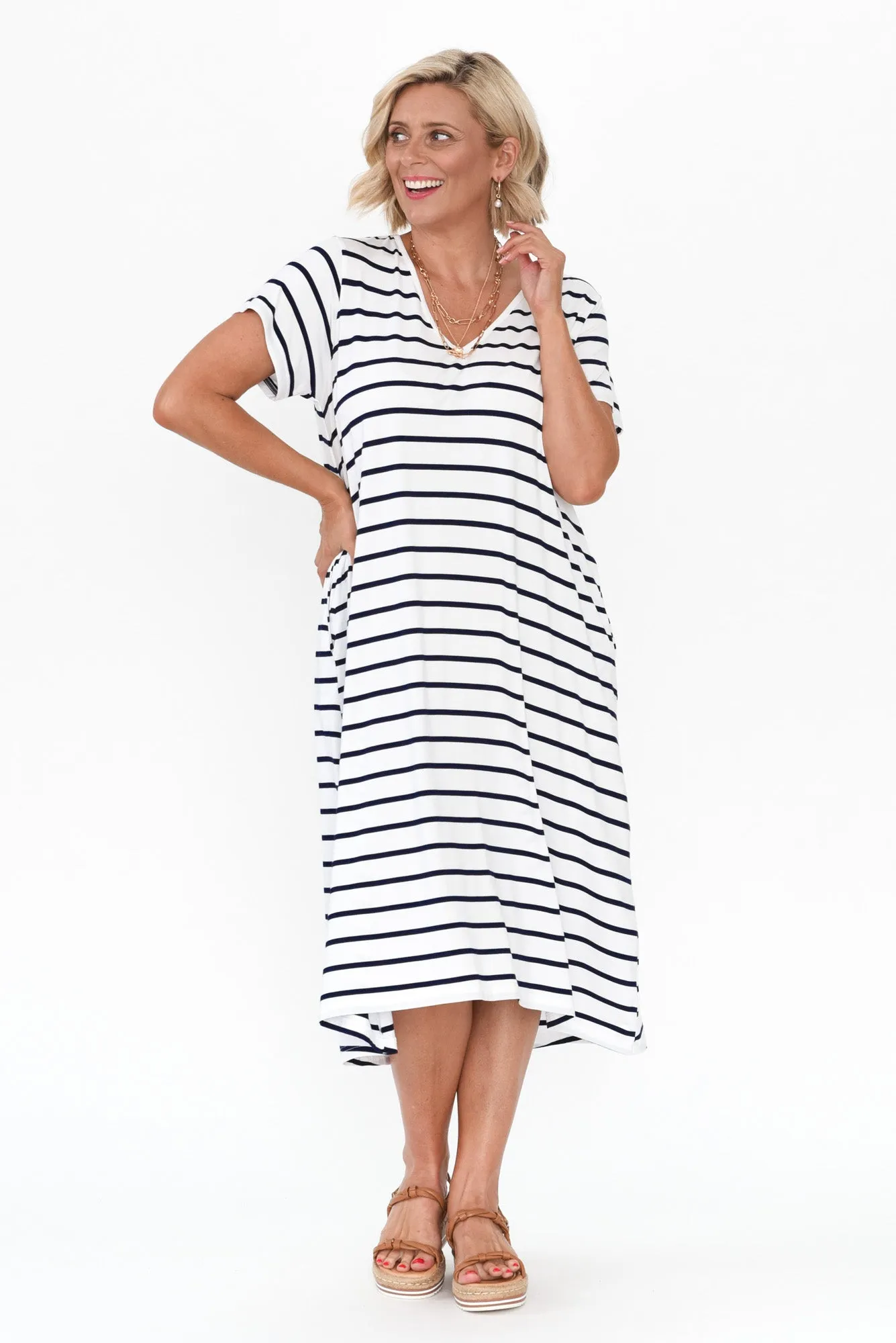 Tiffany White Stripe Bamboo Tee Dress