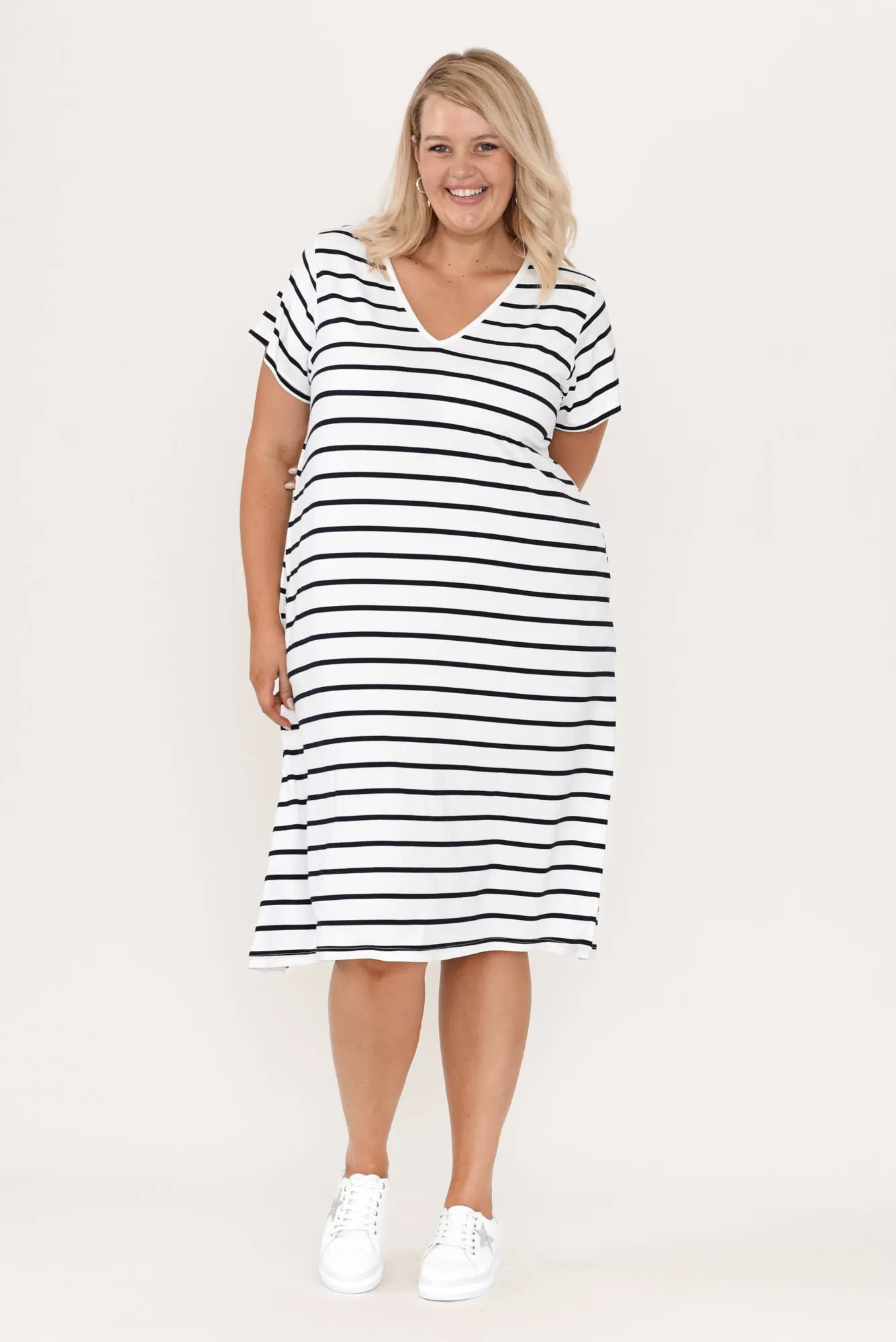 Tiffany White Stripe Bamboo Tee Dress