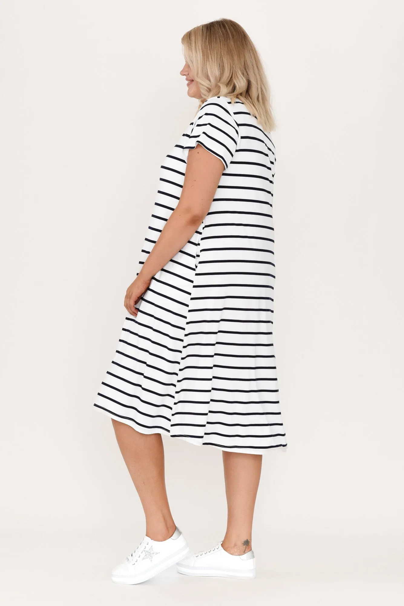 Tiffany White Stripe Bamboo Tee Dress