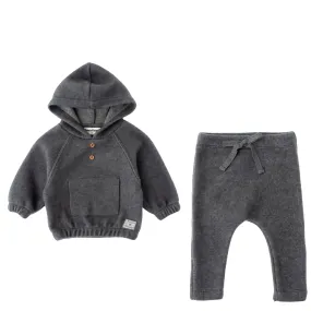 TOCOTO VINTAGE DARK GREY RIBBED HOODED SWEATER SET