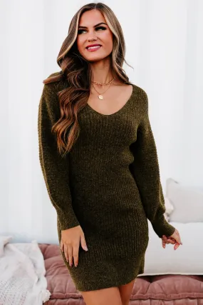 Touch Of Warmth V-Neck Sweater Dress (Brunette)