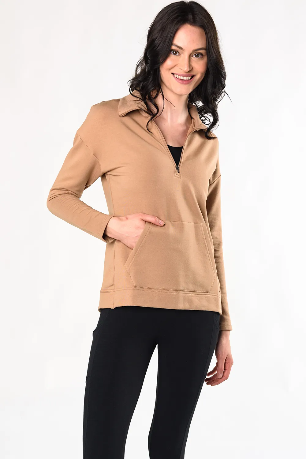 Trisha Half Zip Bamboo Sweater - Caramel