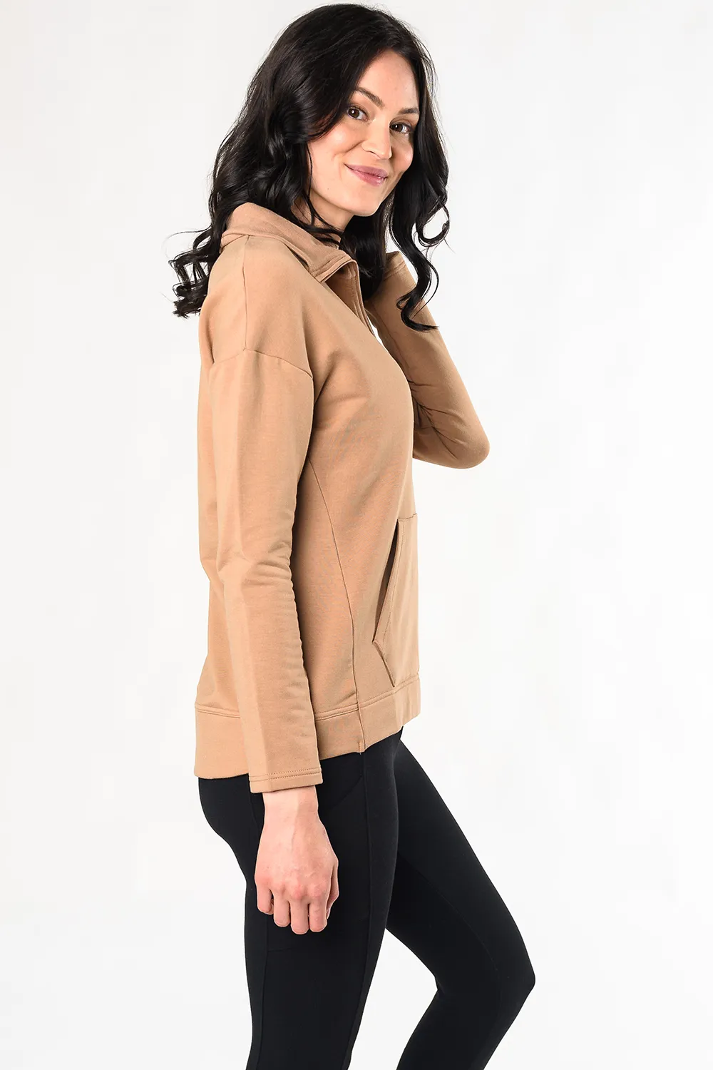 Trisha Half Zip Bamboo Sweater - Caramel