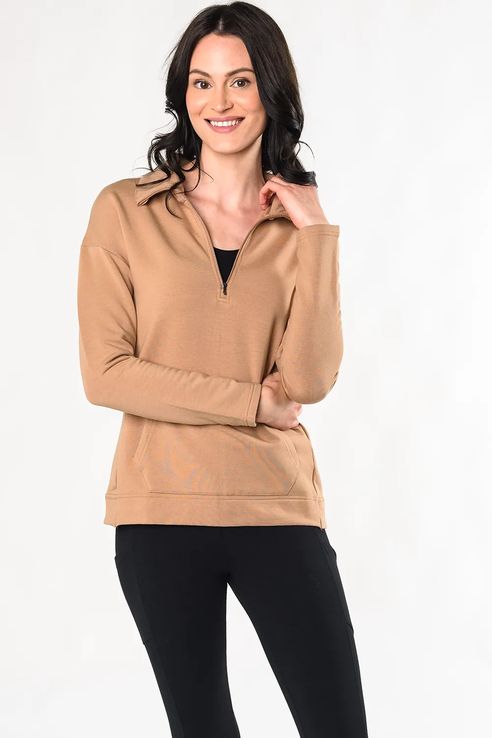 Trisha Half Zip Bamboo Sweater - Caramel