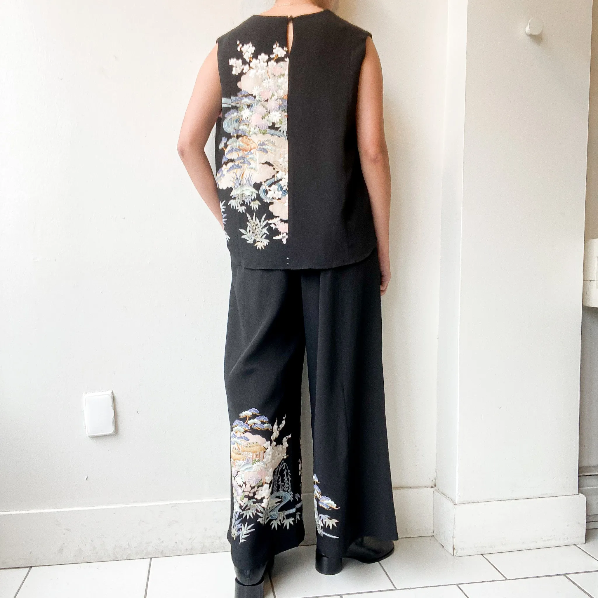 Tsumugi | Vintage Silk Kimono Two Piece | TP8 - Black