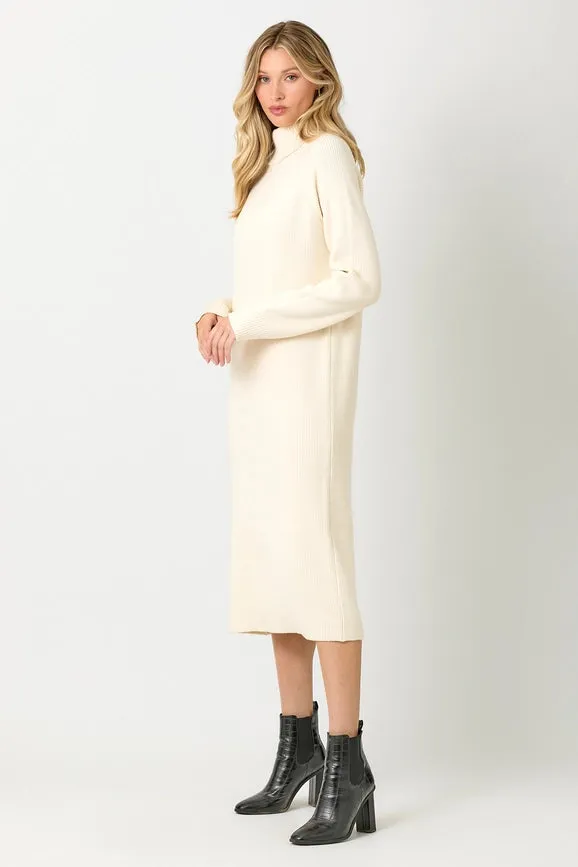 Turtle Neck Sweater Dress Ivory