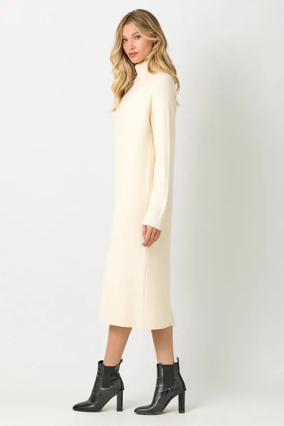 Turtle Neck Sweater Dress Ivory