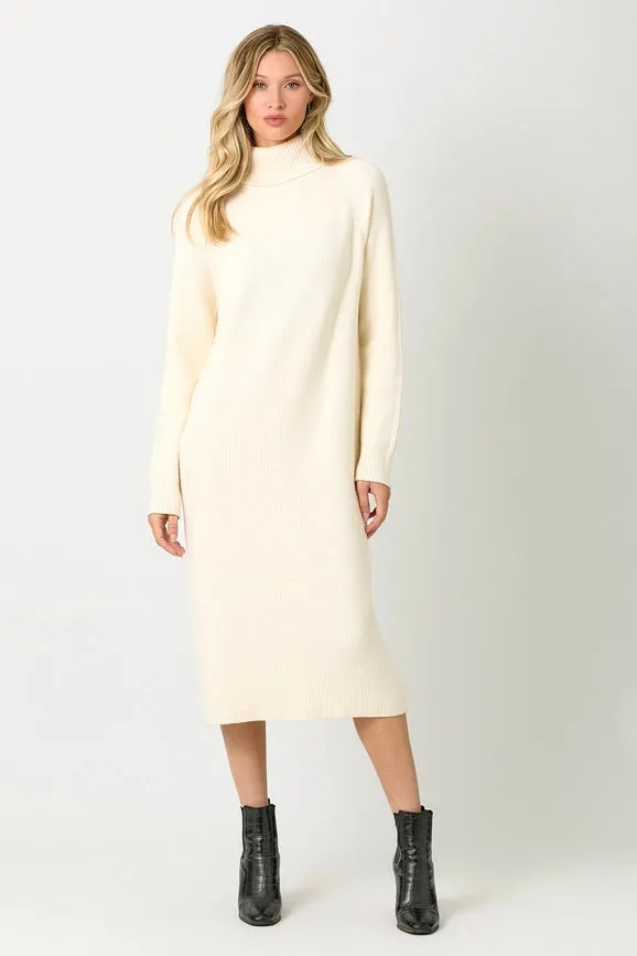 Turtle Neck Sweater Dress Ivory