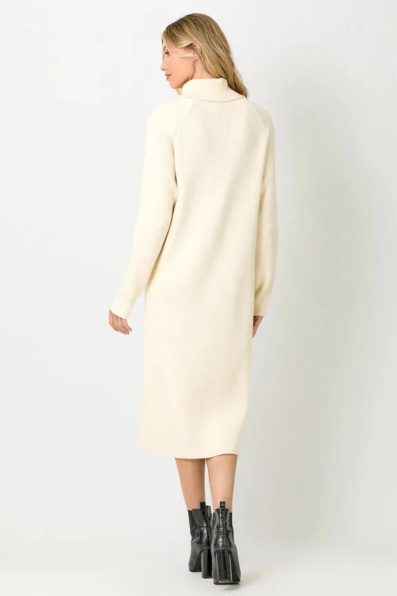 Turtle Neck Sweater Dress Ivory