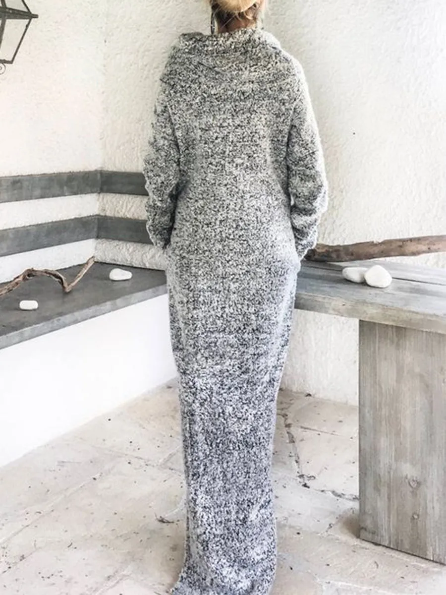 Turtleneck Warm Knit Sweater Maxi Dress with Pockets