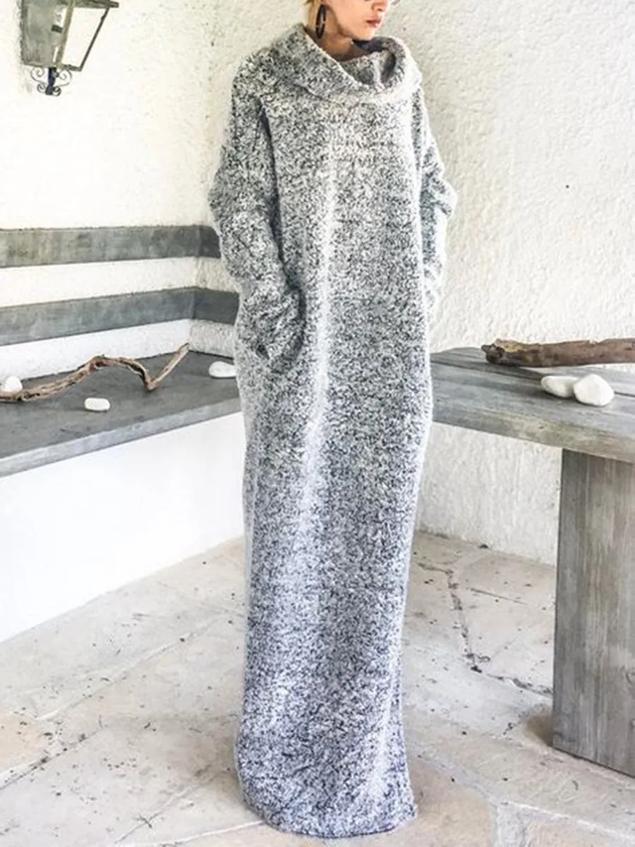 Turtleneck Warm Knit Sweater Maxi Dress with Pockets