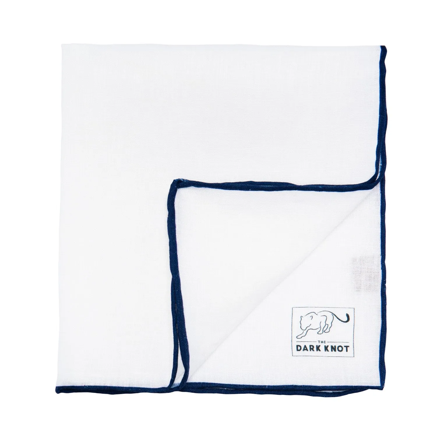 Tuxedo White Linen Pocket Square, White / Navy