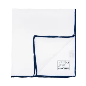 Tuxedo White Linen Pocket Square, White / Navy