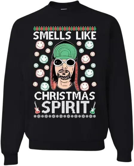 Ugly Christmas Crewneck Graphic Sweatshirt  80's Grunge Smells Like Christmas Spirit