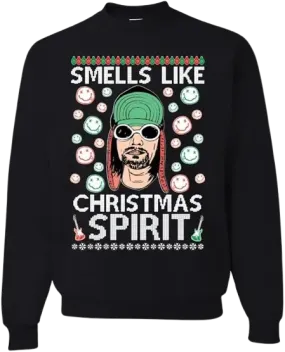 Ugly Christmas Crewneck Graphic Sweatshirt  80's Grunge Smells Like Christmas Spirit