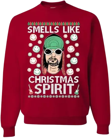 Ugly Christmas Crewneck Graphic Sweatshirt  80's Grunge Smells Like Christmas Spirit