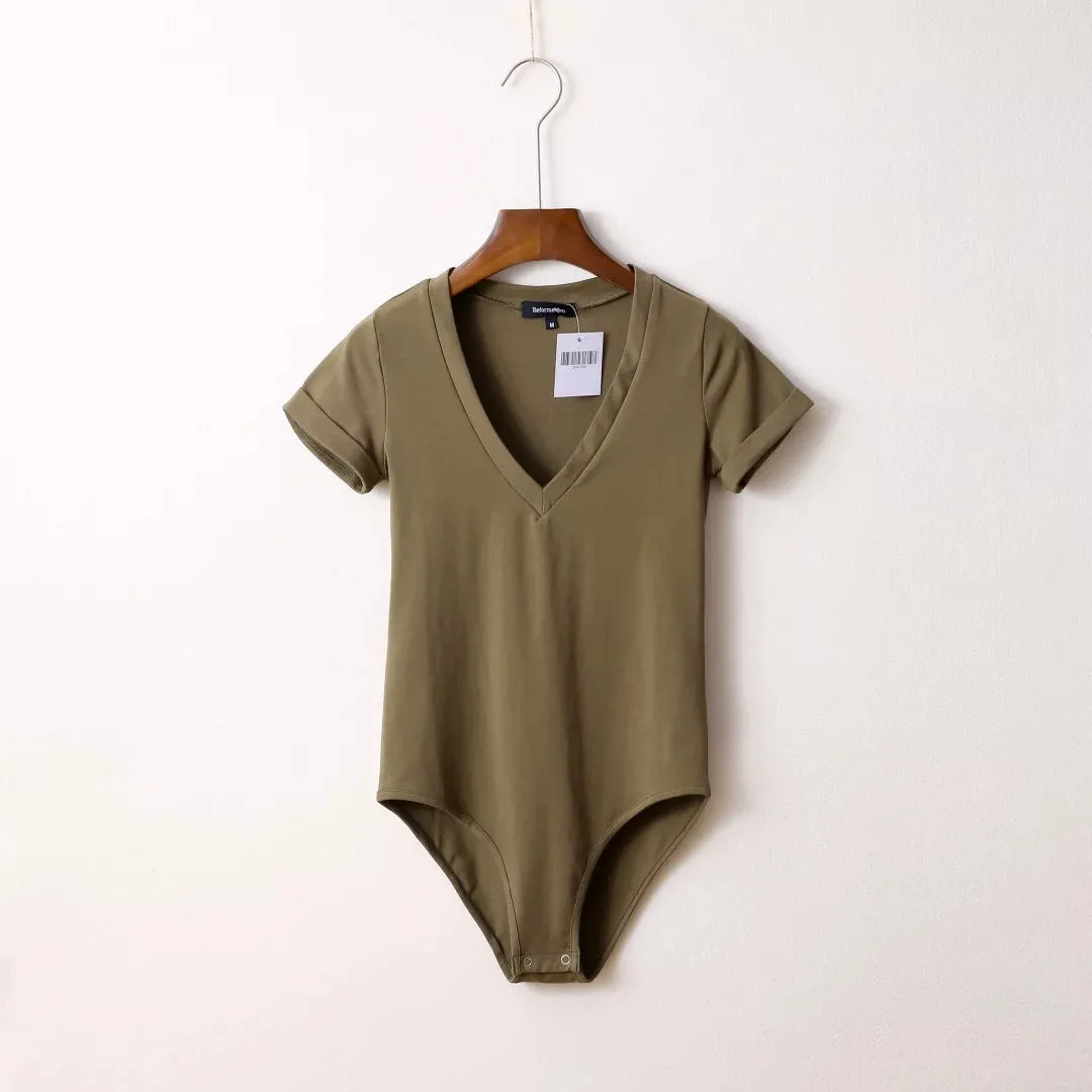 V-Neck Short Sleeve Bodysuit