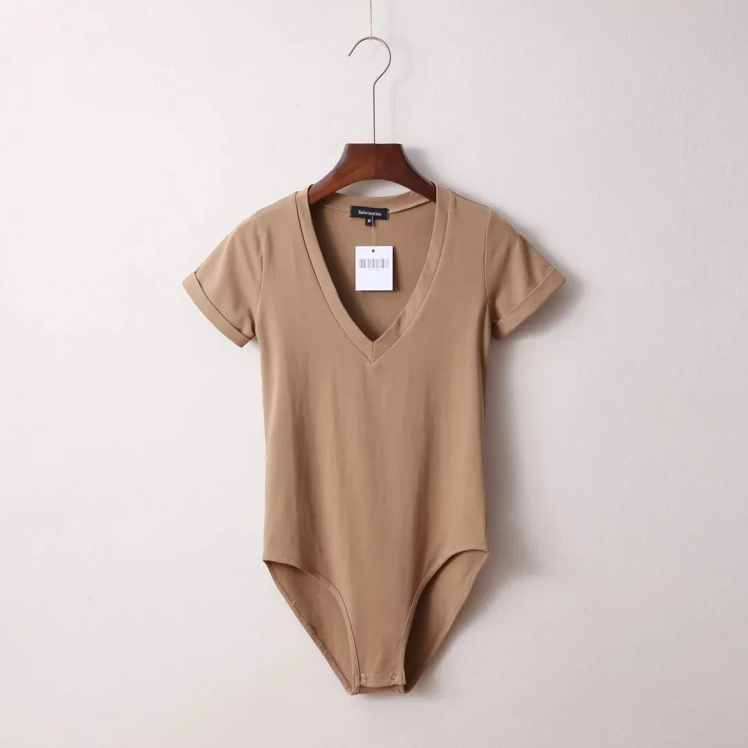 V-Neck Short Sleeve Bodysuit