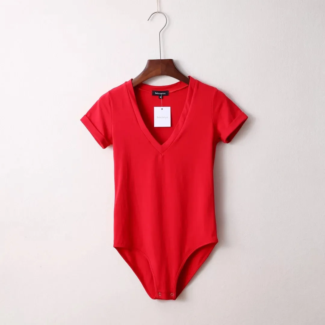 V-Neck Short Sleeve Bodysuit