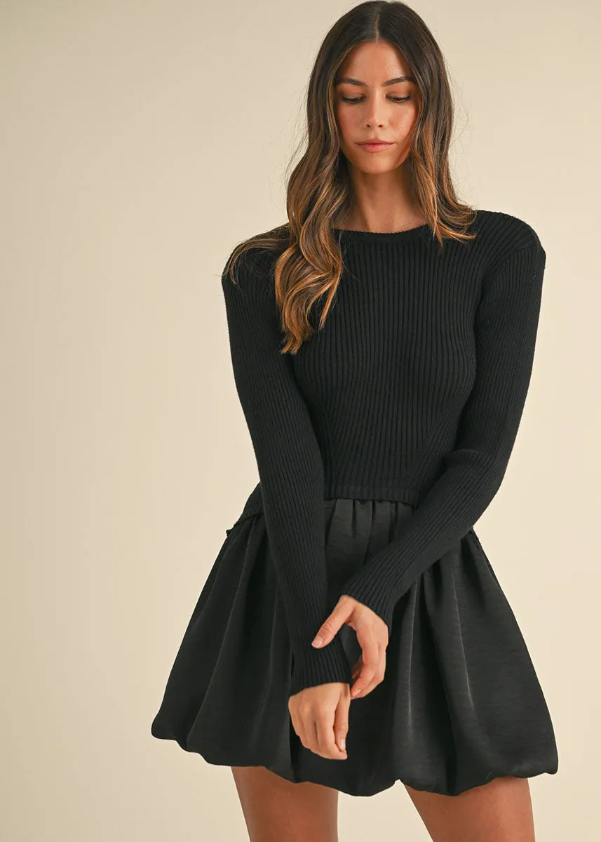 Vinnie Sweater Bubble Mini Dress - Black