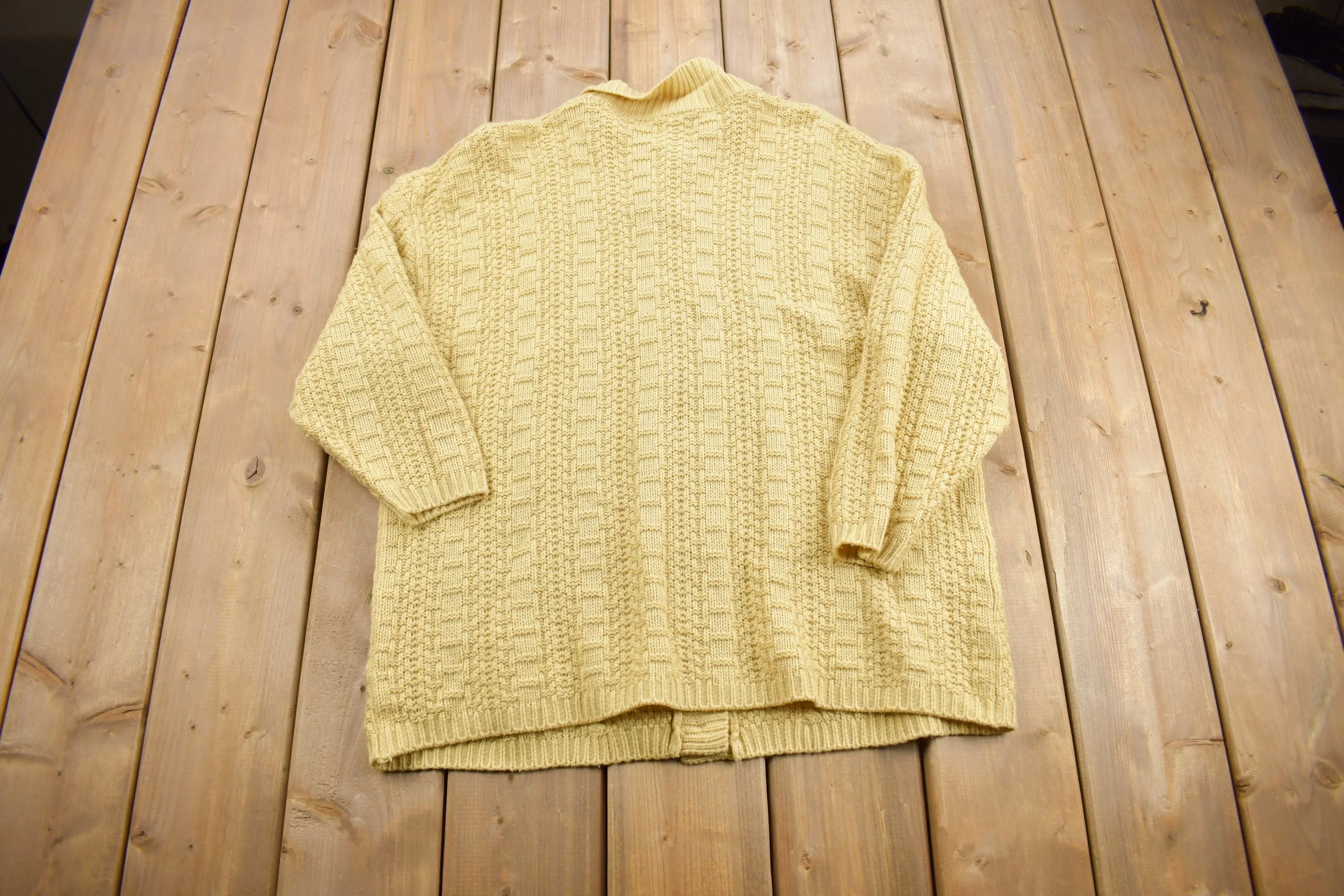 Vintage 1980s 3D Cable Knit Cardigan Sweater