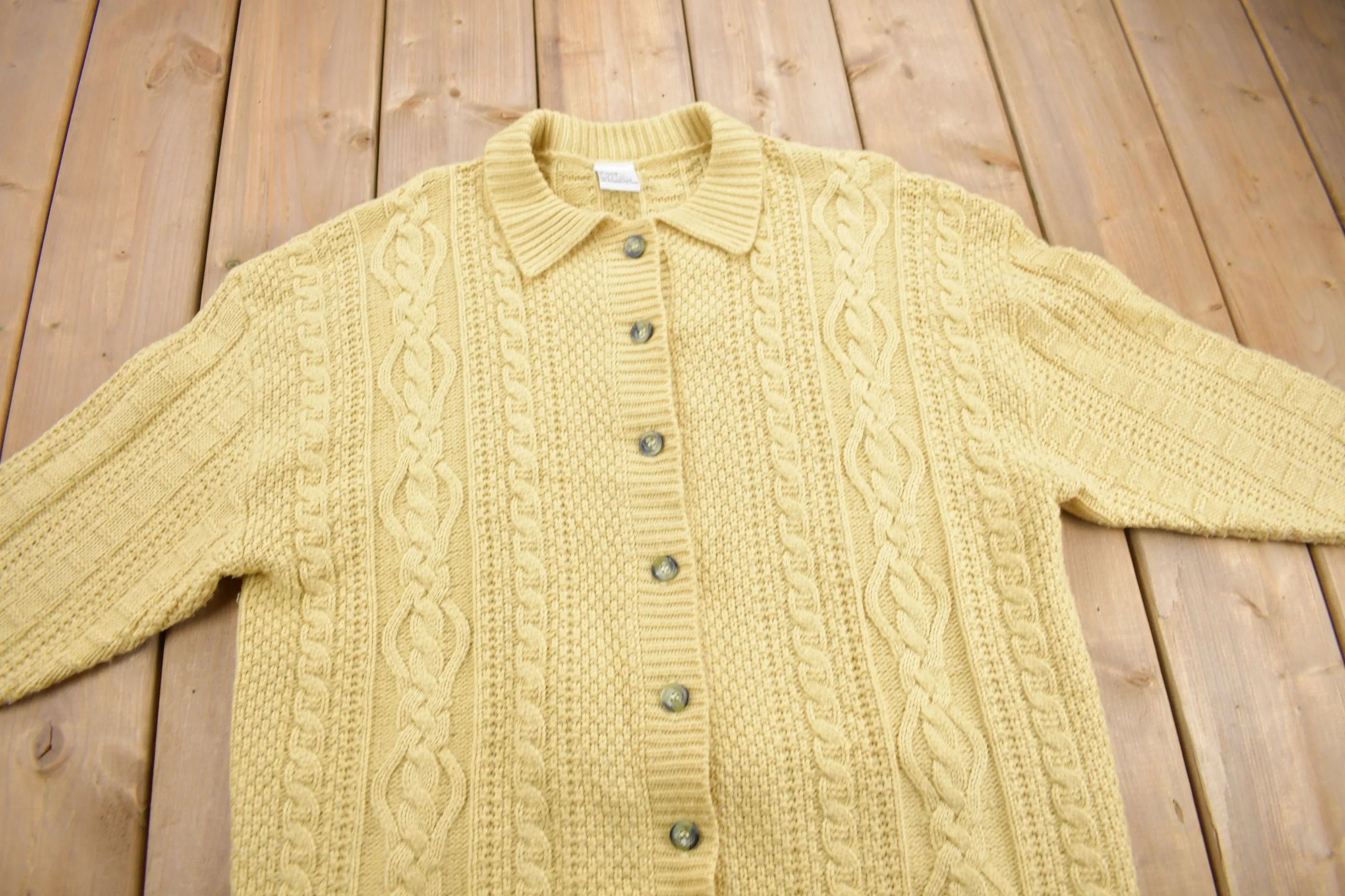 Vintage 1980s 3D Cable Knit Cardigan Sweater