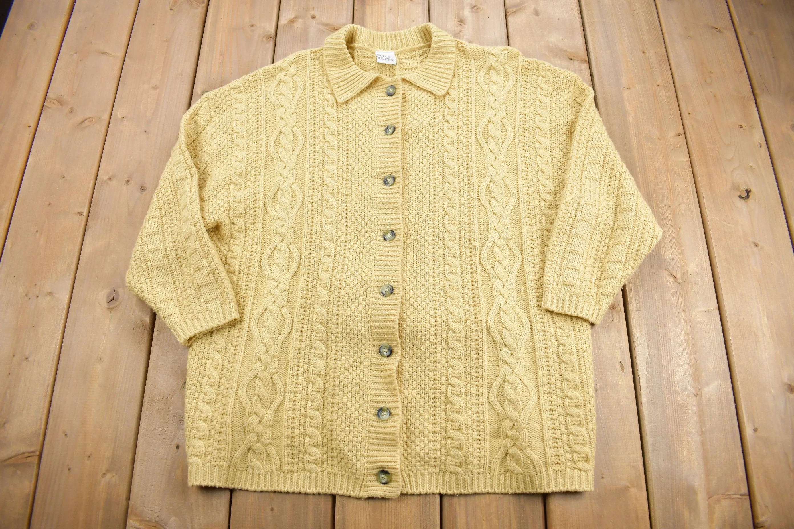 Vintage 1980s 3D Cable Knit Cardigan Sweater