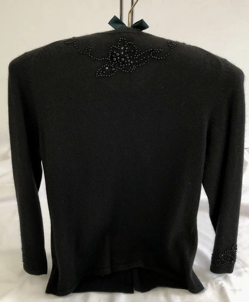 Vintage Anne Klein Black Angora Beaded Cardigan Sweater SZ -XS /b