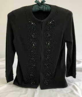 Vintage Anne Klein Black Angora Beaded Cardigan Sweater SZ -XS /b