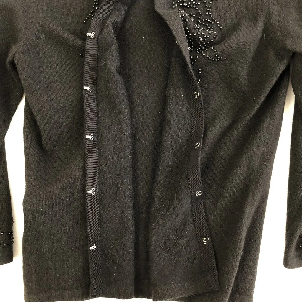 Vintage Anne Klein Black Angora Beaded Cardigan Sweater SZ -XS /b