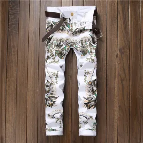 White Flora print Denim