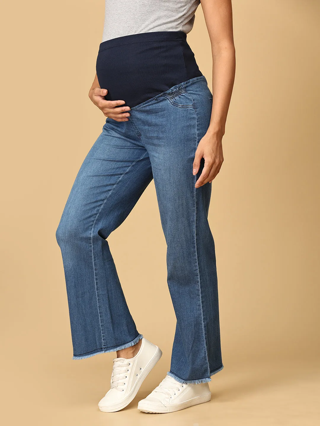 Wide Leg Maternity Denim with Belly Support