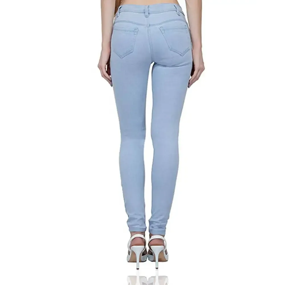 Women Wear Denim Jeans Light Blue Clean Look Light Fade