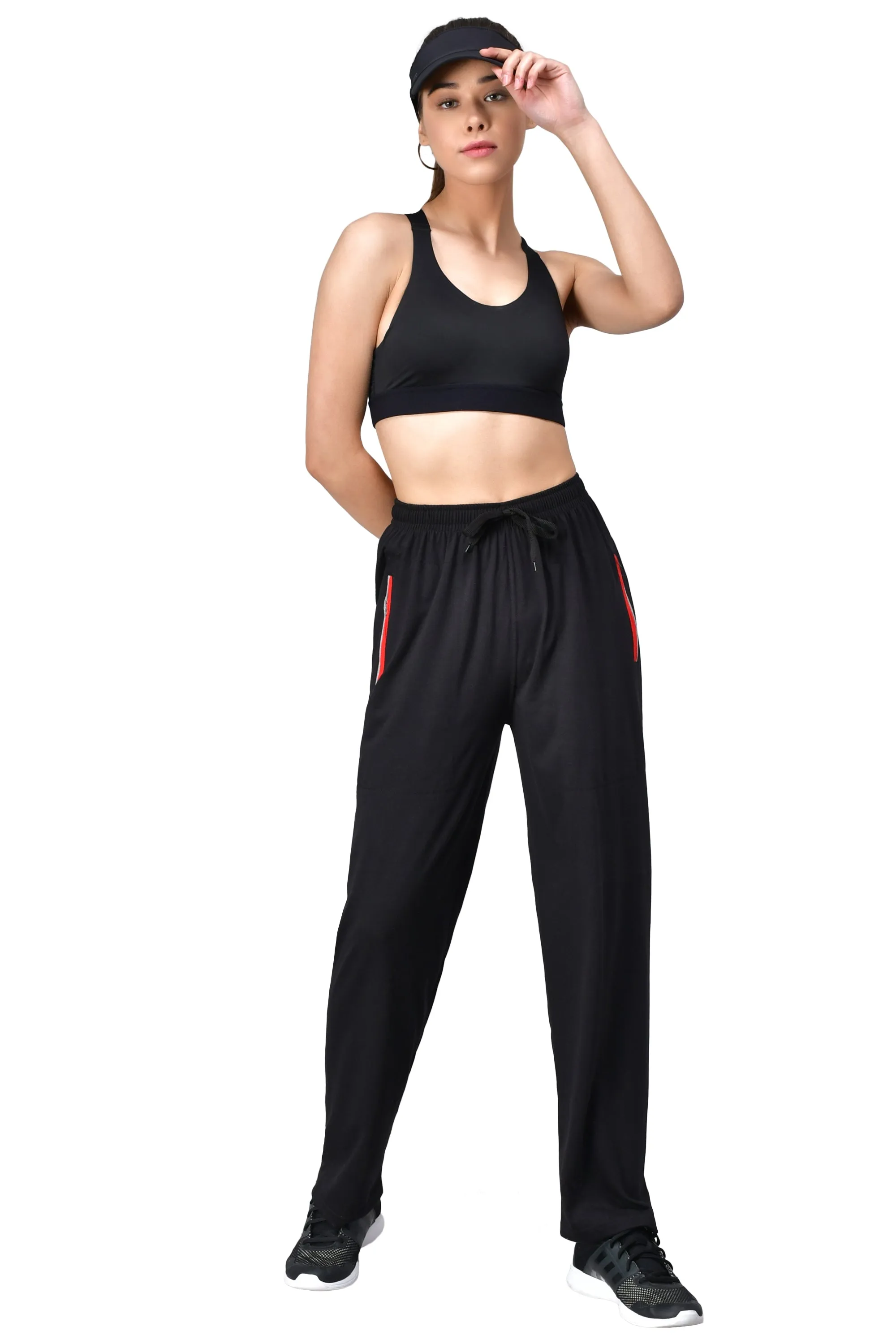 Women's Black Track Pants with Zip Pockets